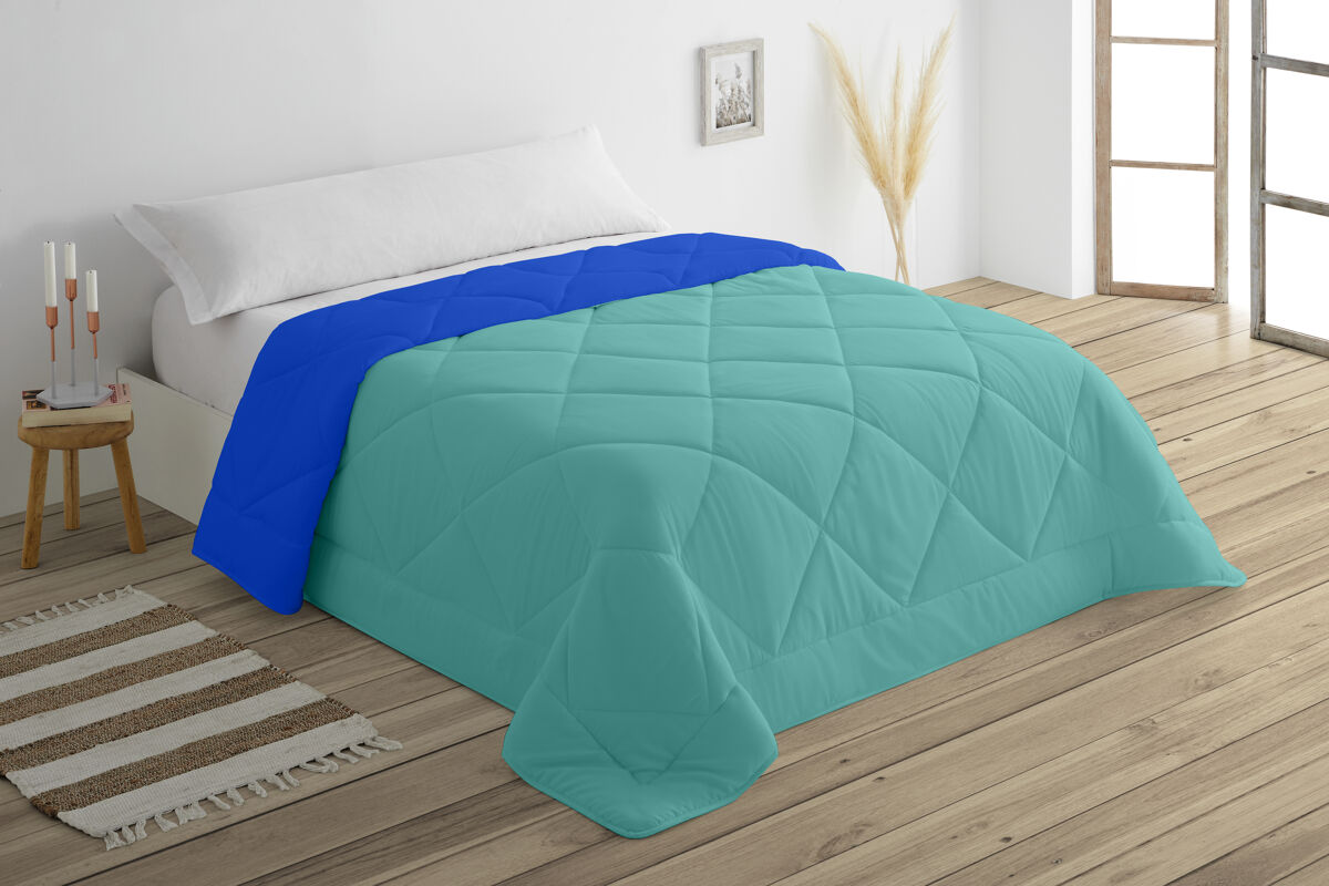 Edredón bicolor cama 180cm color azul y turquesa