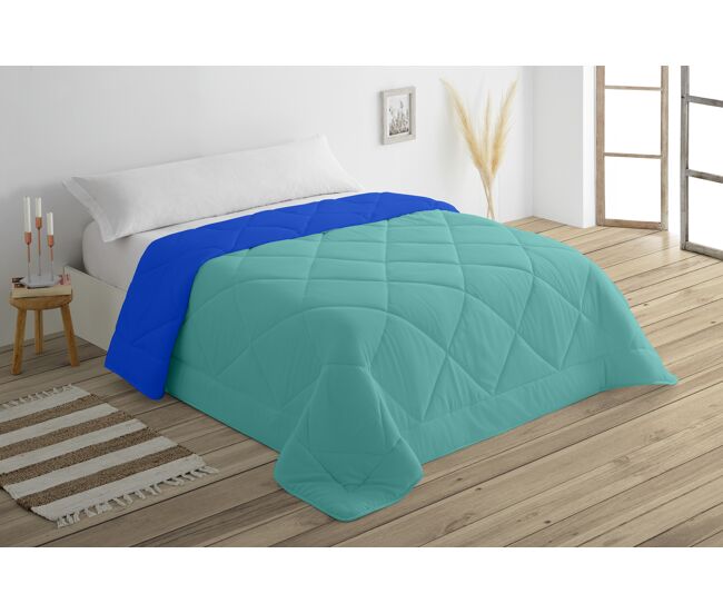 Edredón bicolor cama 180cm color azul y turquesa