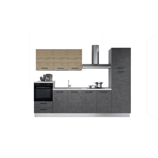 Cozinha com eletrodomésticos GILDA 2.0 300cm esquerda madeira e cinza escuro