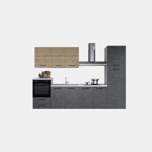 Cozinha com eletrodomésticos GILDA 2.0 300cm esquerda madeira e cinza escuro