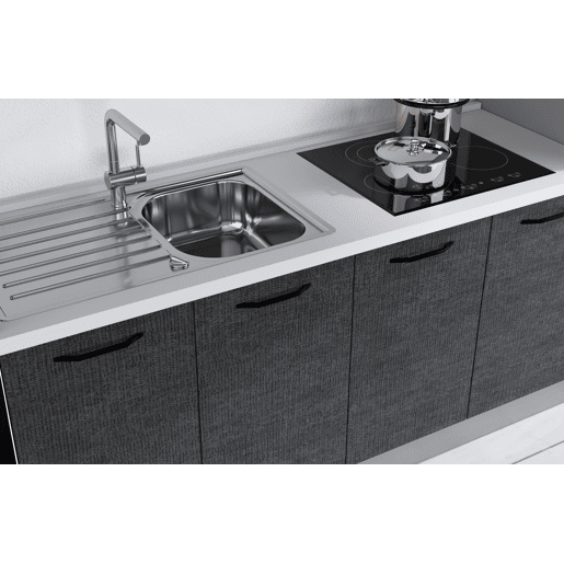 Cozinha com eletrodomésticos GILDA 2.0 300cm esquerda madeira e cinza escuro