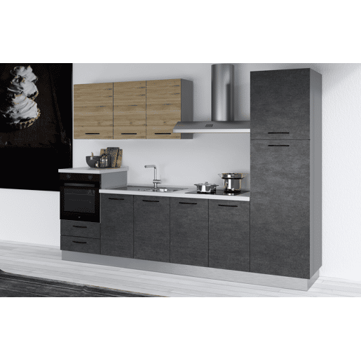 Cozinha com eletrodomésticos GILDA 2.0 300cm esquerda madeira e cinza escuro
