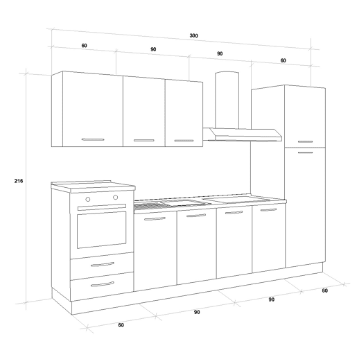 Cozinha com eletrodomésticos GILDA 2.0 300cm esquerda madeira e cinza escuro