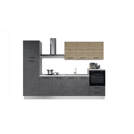 Cozinha com eletrodomésticos GILDA 2.0 300cm direita madeira e cinza escuro