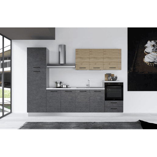 Cozinha com eletrodomésticos GILDA 2.0 300cm direita madeira e cinza escuro
