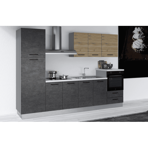 Cozinha com eletrodomésticos GILDA 2.0 300cm direita madeira e cinza escuro