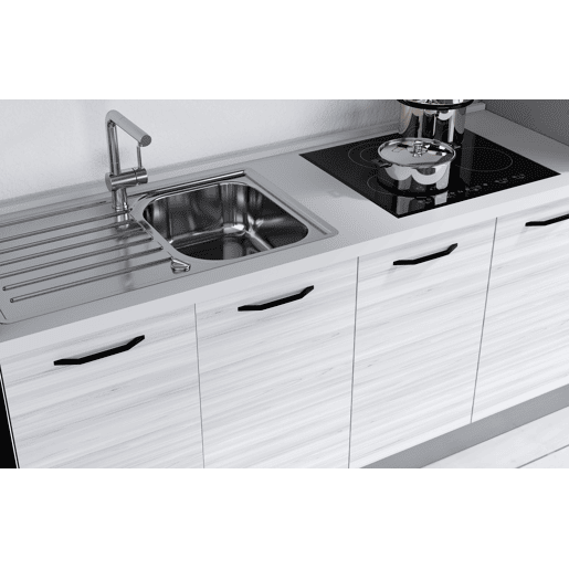 Cozinha com eletrodomésticos GILDA 2.0 300cm esquerda cinza claro e madeira cinza
