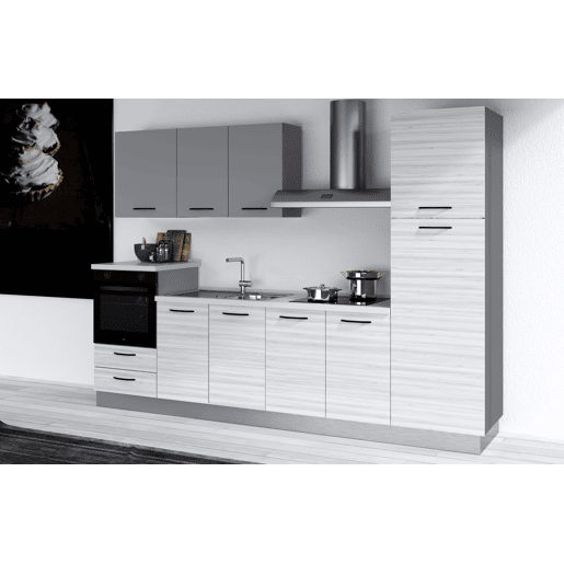 Cozinha com eletrodomésticos GILDA 2.0 300cm esquerda cinza claro e madeira cinza