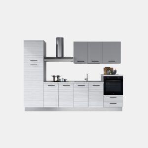 Cozinha com eletrodomésticos GILDA 2.0 300cm direita cinza claro e madeira cinza