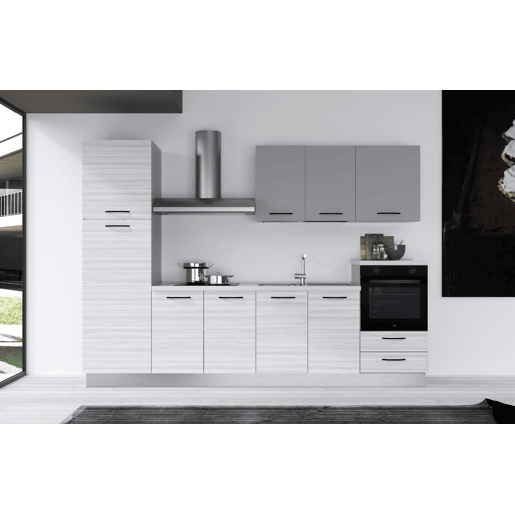 Cozinha com eletrodomésticos GILDA 2.0 300cm direita cinza claro e madeira cinza