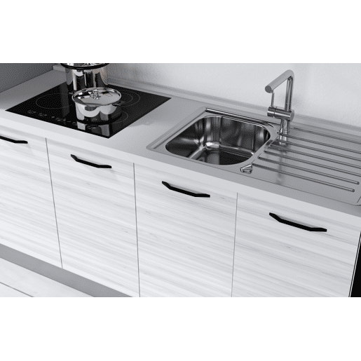 Cozinha com eletrodomésticos GILDA 2.0 300cm direita cinza claro e madeira cinza