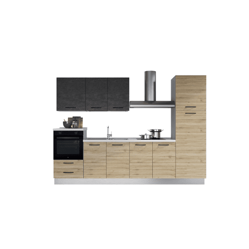 Cozinha com eletrodomésticos GILDA 2.0 300cm esquerda cinza escuro e madeira