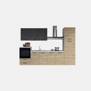 Cozinha com eletrodomésticos GILDA 2.0 300cm esquerda cinza escuro e madeira