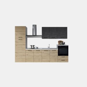 Cozinha com eletrodomésticos GILDA 2.0 300cm direita cinza escuro e madeira