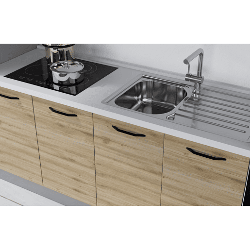 Cozinha com eletrodomésticos GILDA 2.0 300cm direita cinza escuro e madeira