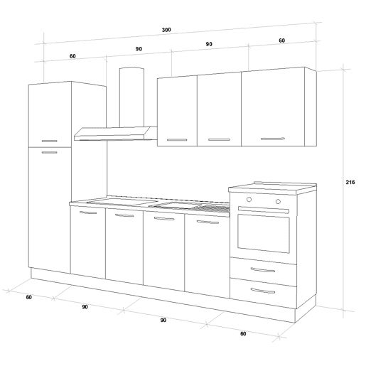 Cozinha com eletrodomésticos GILDA 2.0 300cm direita cinza escuro e madeira