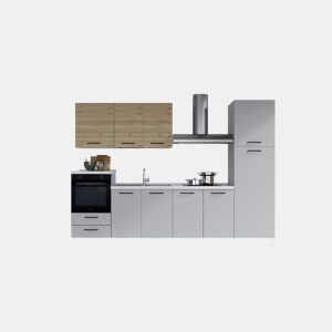 Cozinha com eletrodomésticos GILDA 2.0 300cm esquerda madeira e cinza claro