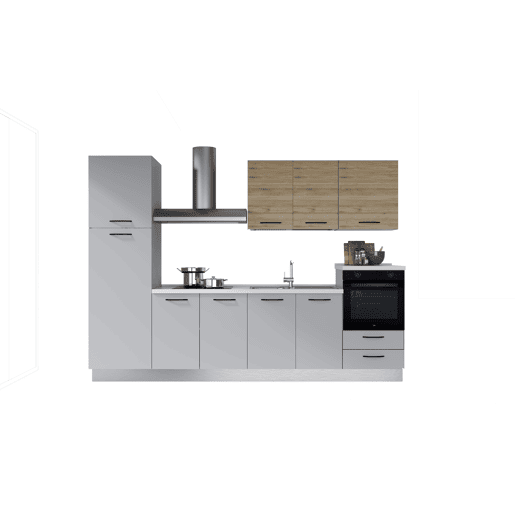 Cozinha com eletrodomésticos GILDA 2.0 300cm direita madeira e cinza claro