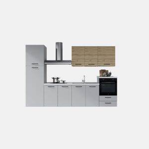 Cozinha com eletrodomésticos GILDA 2.0 300cm direita madeira e cinza claro