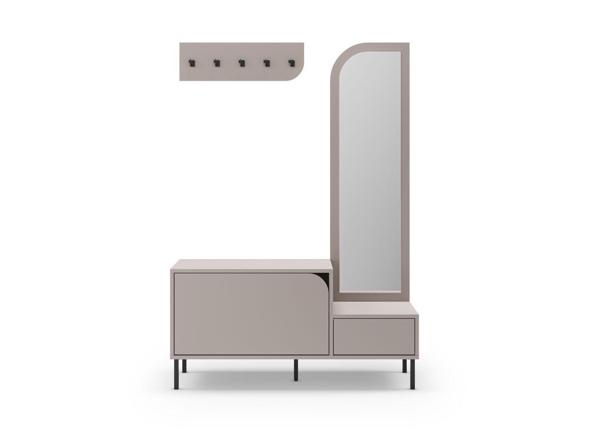 Mueble recibidor zapatero crema con espejo bea