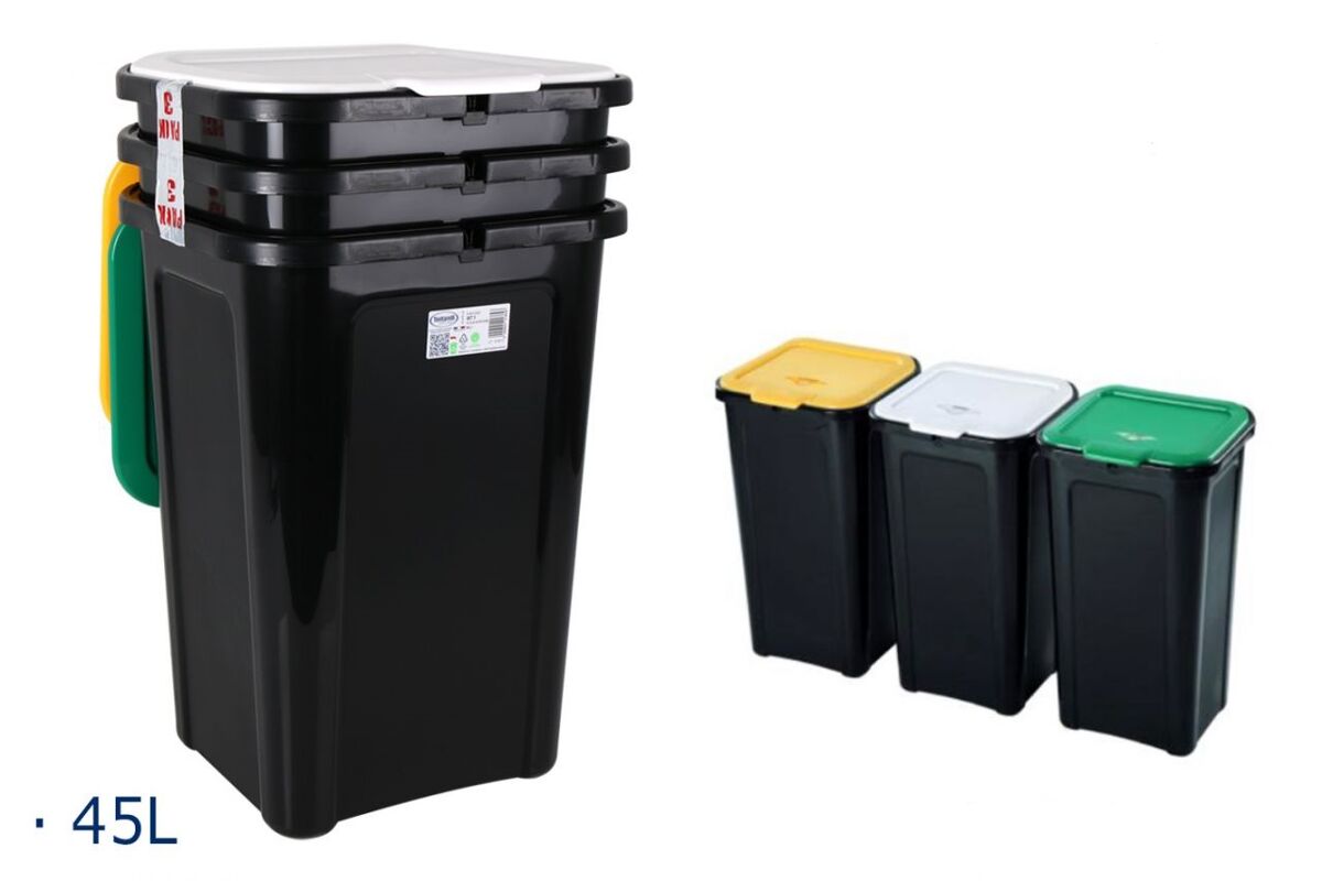 Set de 3 cubos de basura para RECICLAJE 45 litros marca CONFORAMA