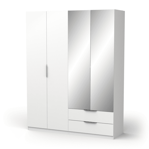 Roupeiro GHOST portas batentes 2 espelhos e 2 gavetas 157x203cm