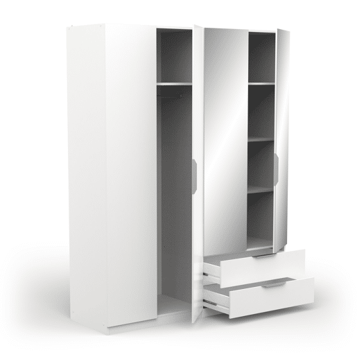 Roupeiro GHOST portas batentes 2 espelhos e 2 gavetas 157x203cm