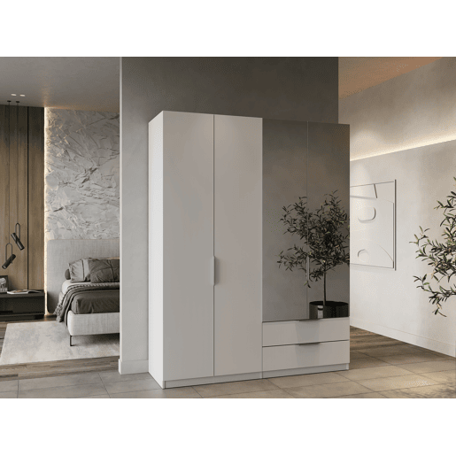 Roupeiro GHOST portas batentes 2 espelhos e 2 gavetas 157x203cm