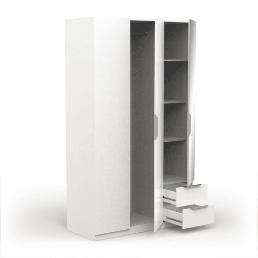 Roupeiro GHOST portas batentes com espelho e 2 gavetas 119x203cm