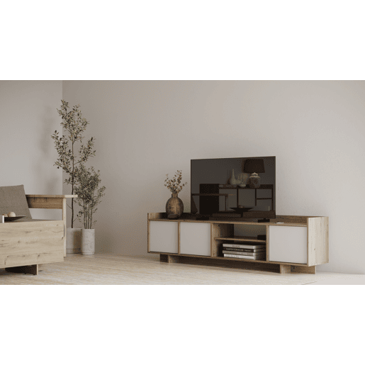 Móvel de TV 180cm 3 portas carvalho e branco CLAP