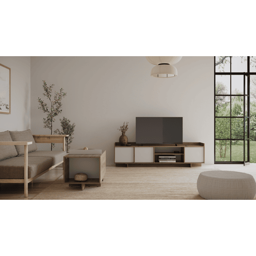 Móvel de TV 180cm 3 portas carvalho e branco CLAP