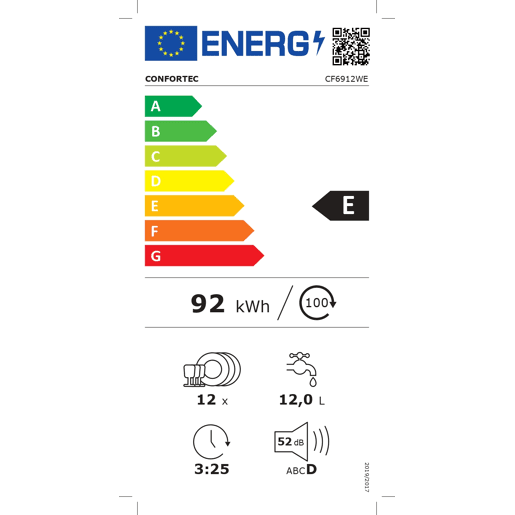 Máquina lavar loiça CONFORTEC CF6912WE 12 conjuntos branco