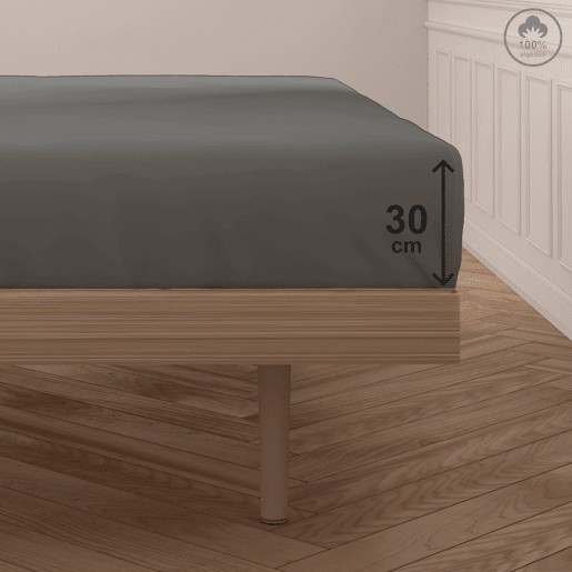 Lençol de baixo VICTORIA 100% algodão para cama 150cm antracite