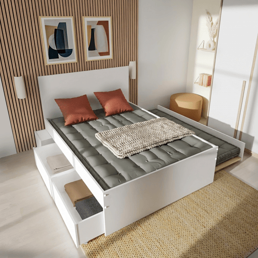 Cama nido branca ALPHA 140x190cm 2 gavetas 1 gaveta