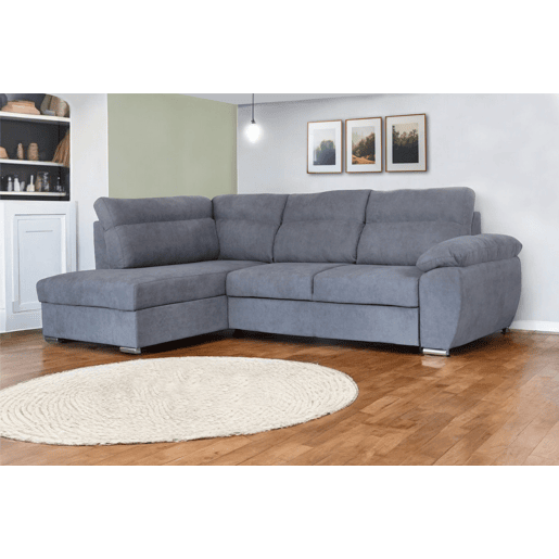 Sofá de canto KENDAL com cama e arca esquerda 4 lugares cinza