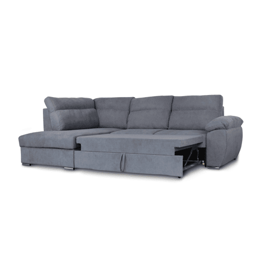Sofá de canto KENDAL com cama e arca esquerda 4 lugares cinza