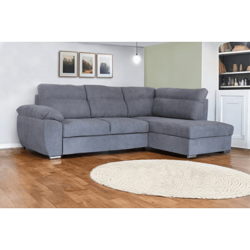 Sofá de canto KENDAL com cama e arca dereita 4 lugares cinza