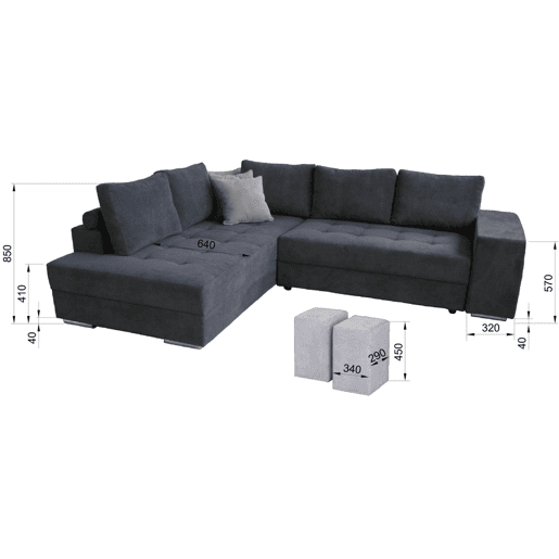 Sofá de canto com cama KARINA esquerda 4 lugares cinza escuro Sofá de canto com cama KARINA esquerda 4 lugares cinza escuro