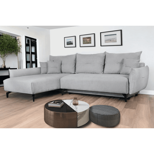 Chaise longue STOCKHOLM com cama e baú esquerda 4 lugares cinza
