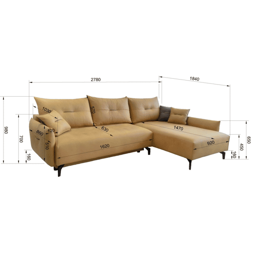 Chaise longue STOCKHOLM com cama e baú esquerda 4 lugares cinza