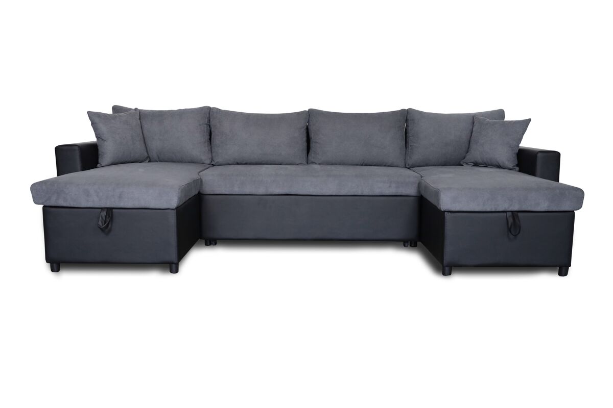 Rinconera U con cama 4 plazas y dos arcónes GOLF gris y negro