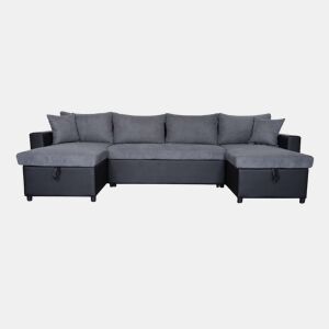 Sofá de canto com cama 4 lugares e duas arcas GOLF cinza e preto