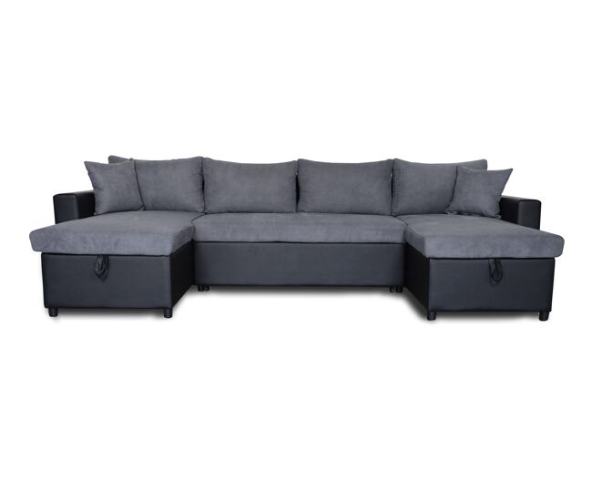 Rinconera U con cama 4 plazas y dos arcónes GOLF gris y negro