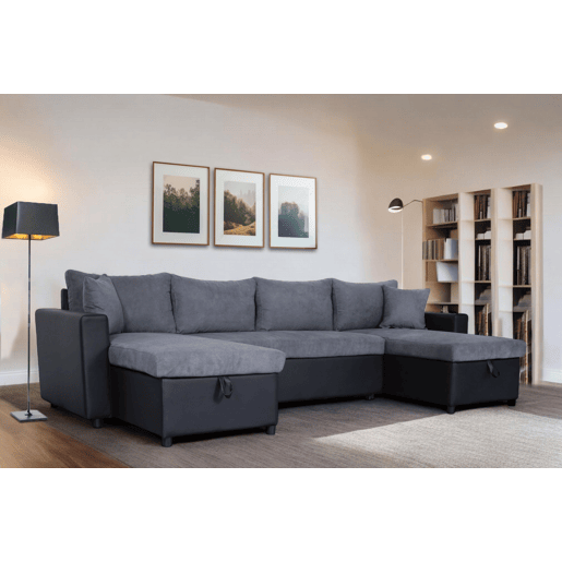 Sofá de canto com cama 4 lugares e duas arcas GOLF cinza e preto Sofá de canto com cama 4 lugares e duas arcas GOLF cinza e preto