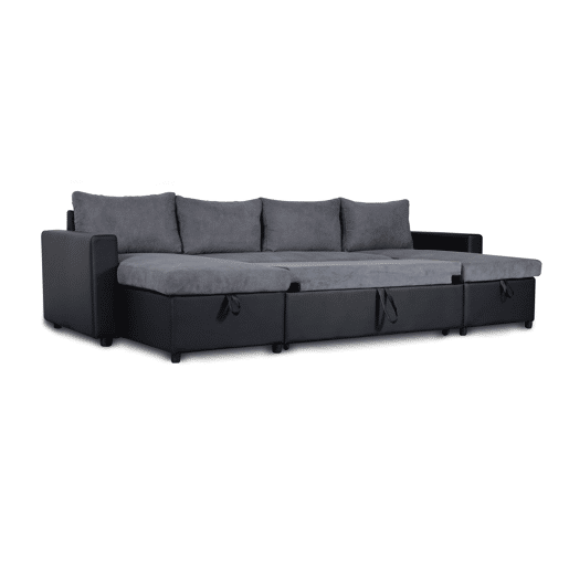 Sofá de canto com cama 4 lugares e duas arcas GOLF cinza e preto Sofá de canto com cama 4 lugares e duas arcas GOLF cinza e preto