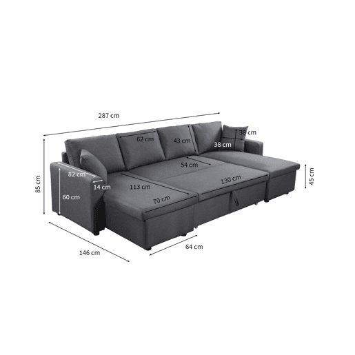 Sofá de canto com cama 4 lugares e duas arcas GOLF cinza e preto Sofá de canto com cama 4 lugares e duas arcas GOLF cinza e preto