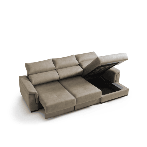 Chaise longue dereita NAHIA com baú de 4 lugares cor visón