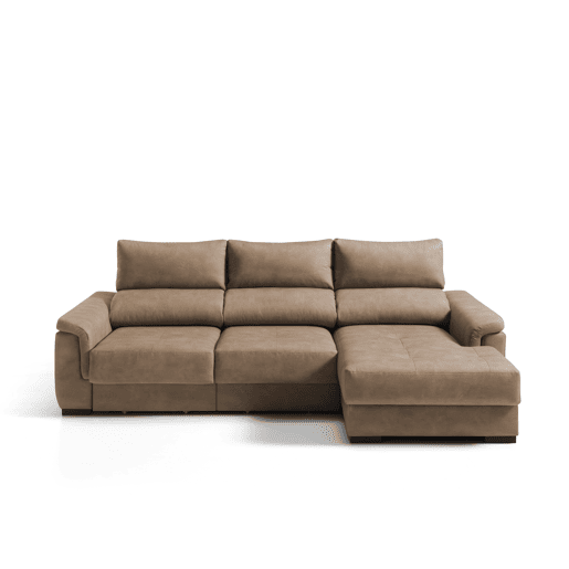 Chaise longue dereita NAHIA com baú de 4 lugares cor camel