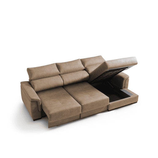 Chaise longue dereita NAHIA com baú de 4 lugares cor camel