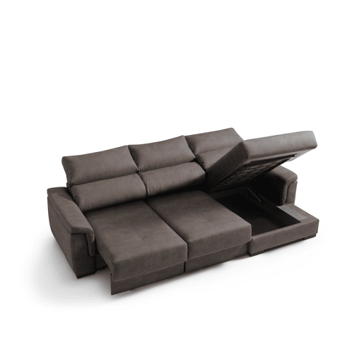 Chaise longue dereita NAHIA com baú de 4 lugares cor chocolate